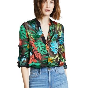 Alice + Olivia Amos Floral Burnout Long Sleeve Top Size S/P V neck